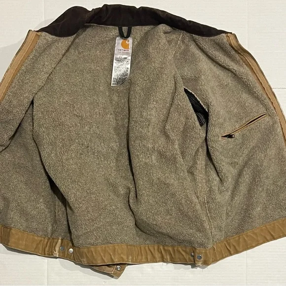 Vintage Carhartt Women M Detroit Jacket Sherpa Lined Wj097 Cml Brown Tan Y2k - Picture 4 of 14